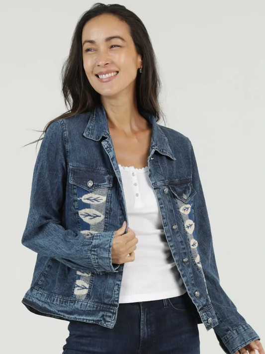 Embroidered Fabric Panels Denim Jacket