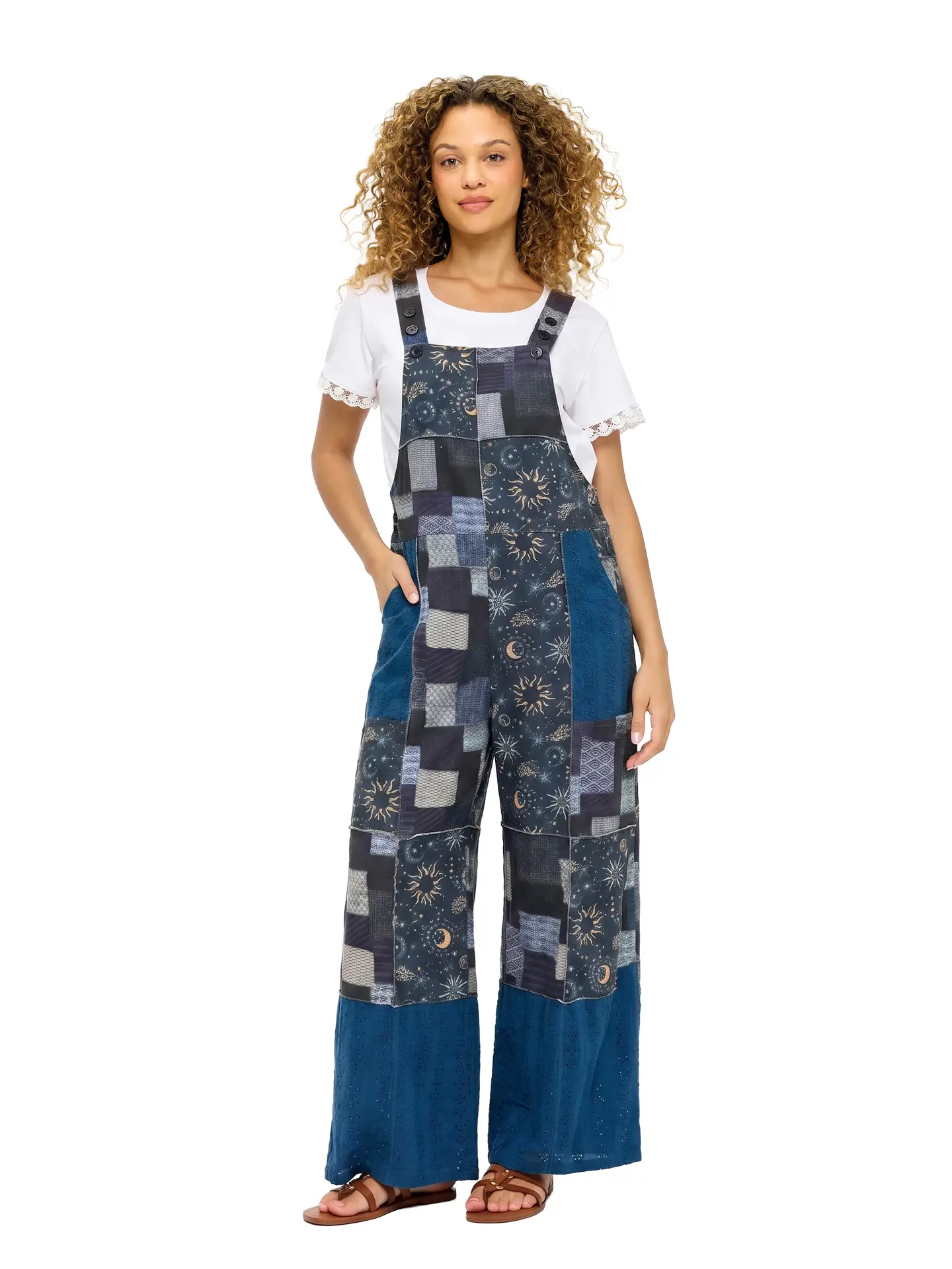Boho Celestial Patchwork Overalls