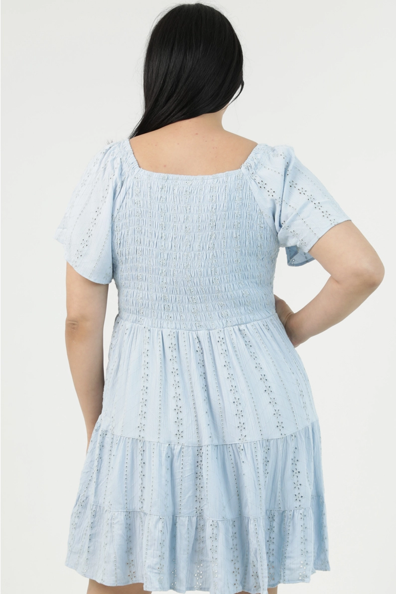 V-Neck Eyelet Embroidered Dress