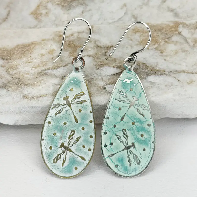 Mint Dragonfly Patina Earrings
