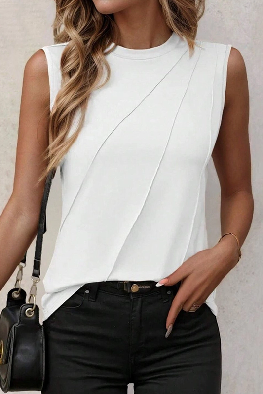 Crew Neck Pleated Tank Top