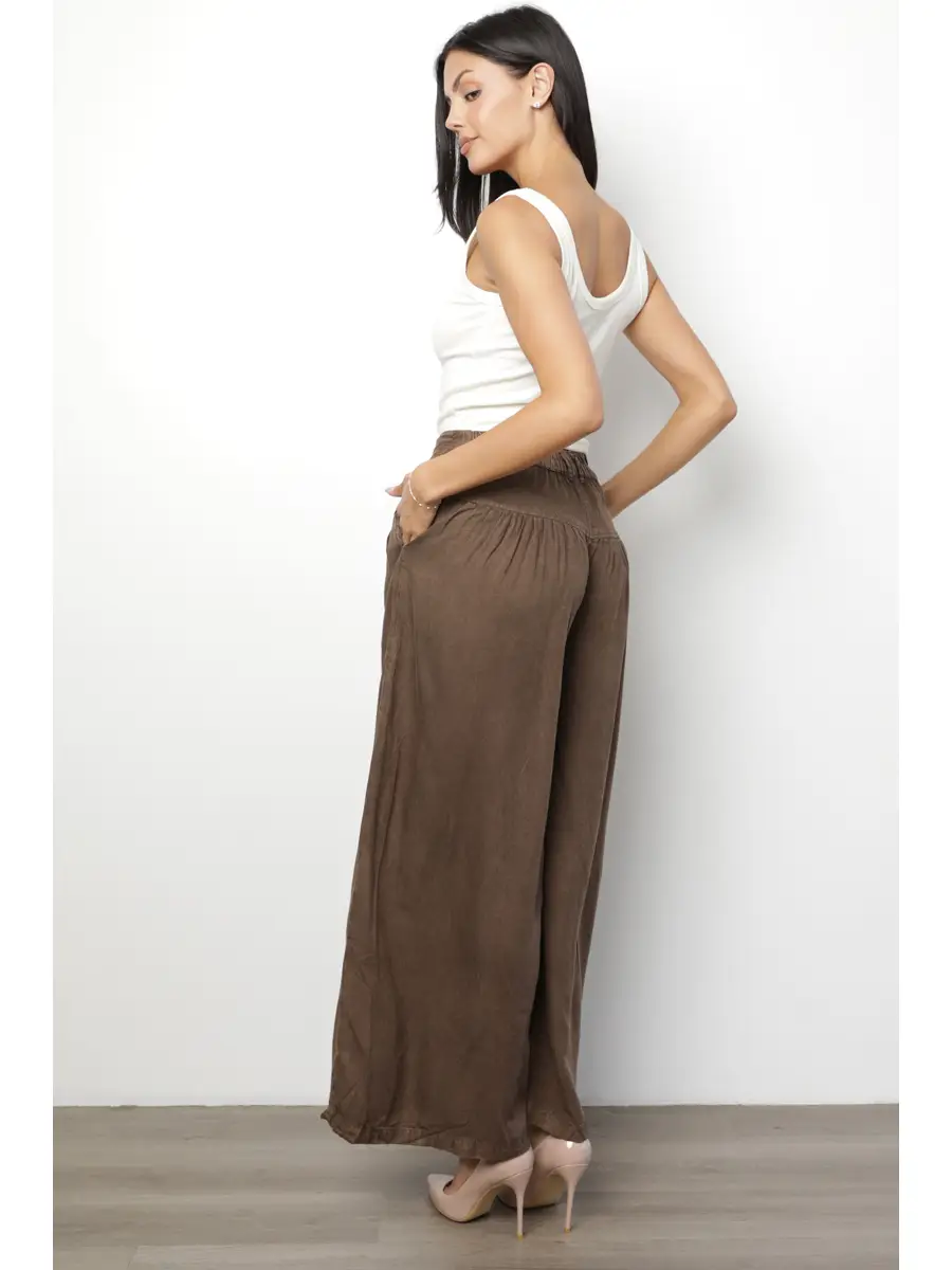 Acid Wash Button Front Wide Leg Pants