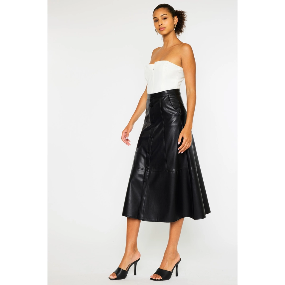 Faux Leather High Rise Midi Skirt