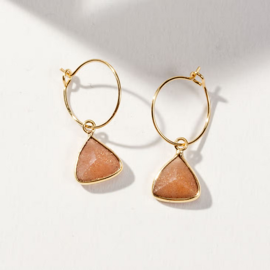 Mini Triangle Hoop Earrings - Peach Moonstone