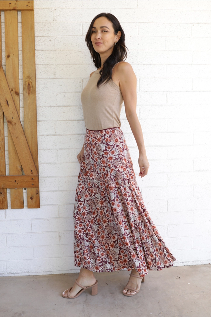 Bias Cut Printed Maxi Skirt