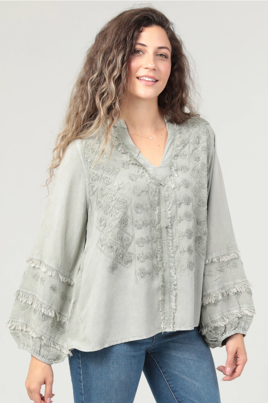 Embroidered V-Neck Blouse