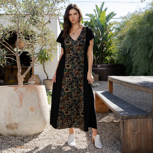 Boho Knit Dress Floral Panel