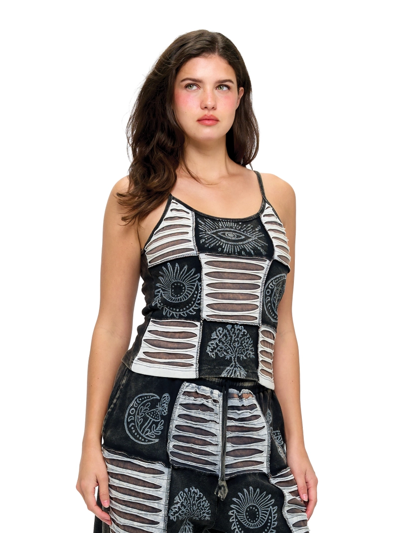 Stretchy Razor Cut Patch Tank Top