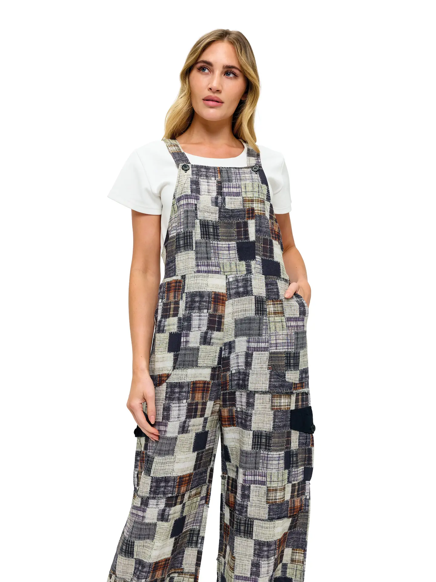 Print Patchwork Overalls