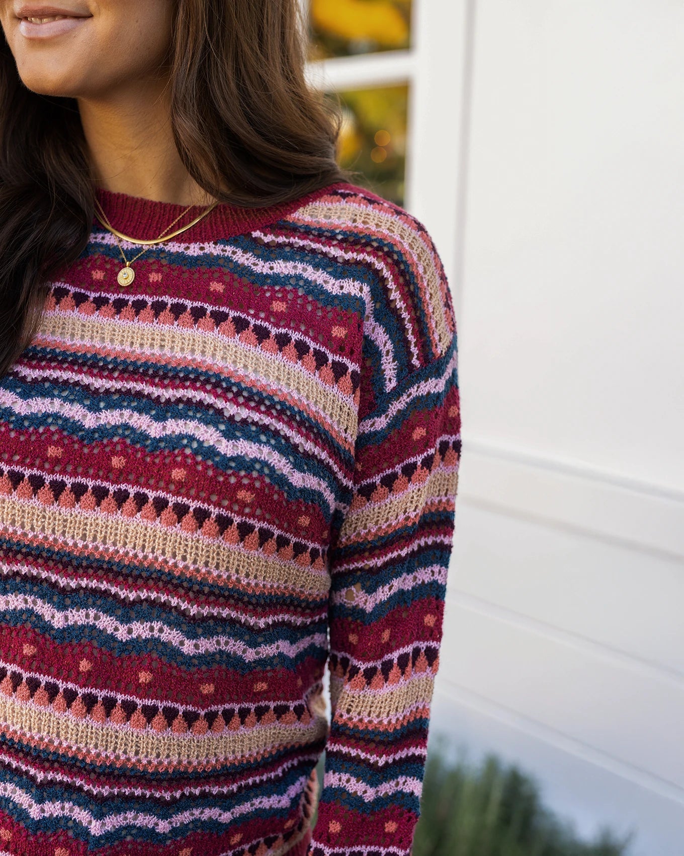 Pointelle Striped Sweater