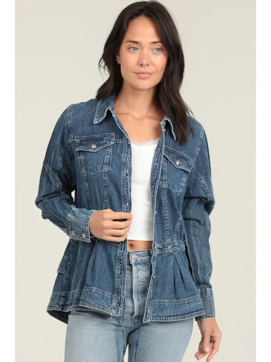 Denim Ruffle Peplum Jacket