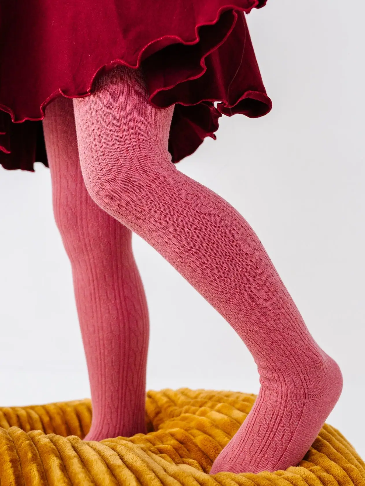 Baby Cable Knit Tights - Old Rose