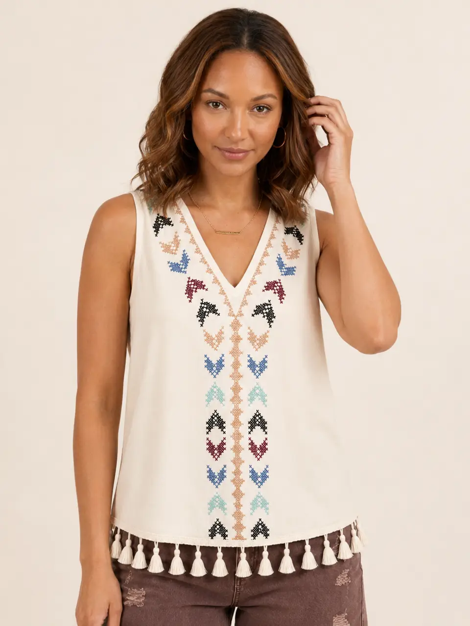 Boho Charm Embroidered Tank Top