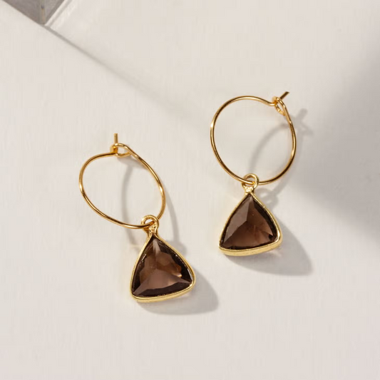 Mini Triangle Hoop Earrings - Smoky Quartz