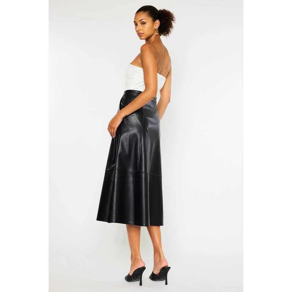 Faux Leather High Rise Midi Skirt