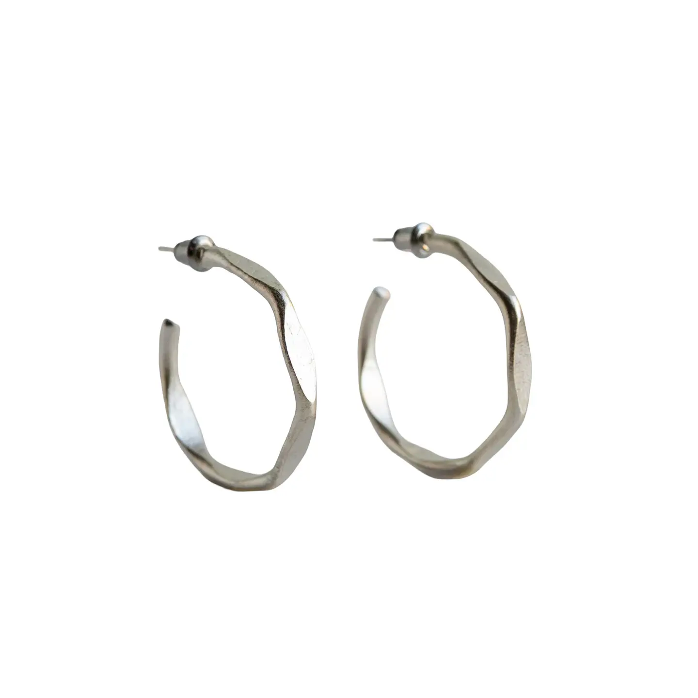 Hexagonal Hoop Silver Earrings