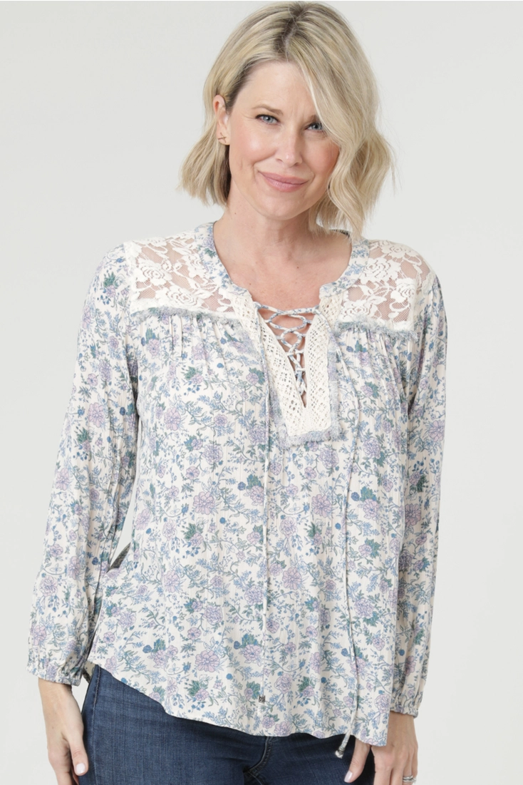 Lace Yoke Floral Blouse