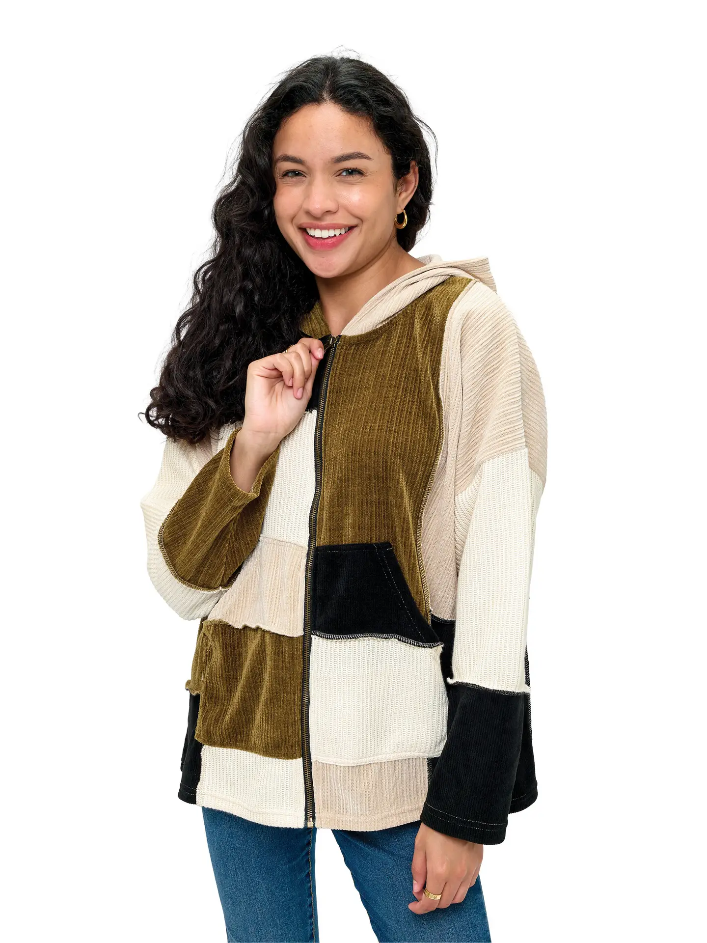 Zip Up Colorblock Ribbed Jacket