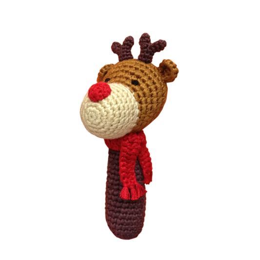 Knit Reindeer Stick Rattle