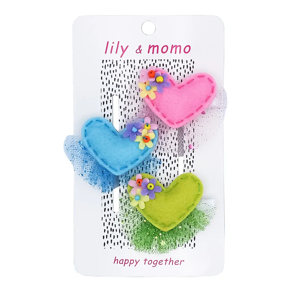 Pastel Hearts Trio Hair Clips