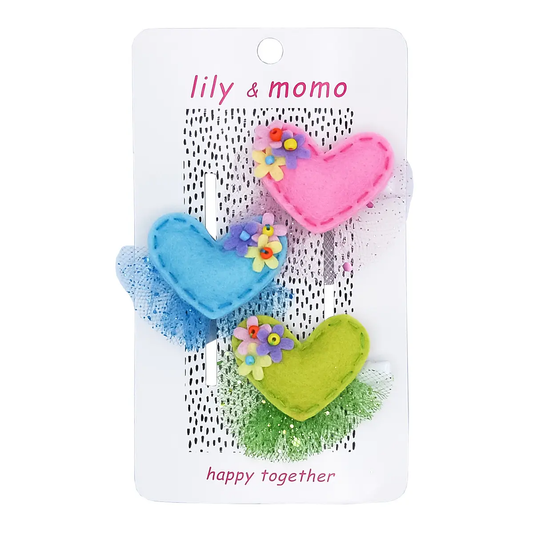 Pastel Hearts Trio Hair Clips