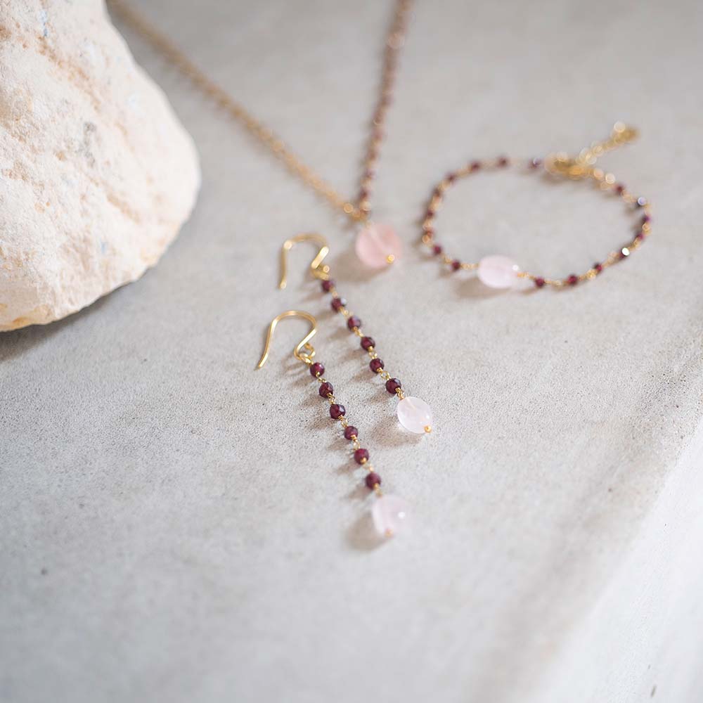 Blooming Garnet Rose Quartz Earrings