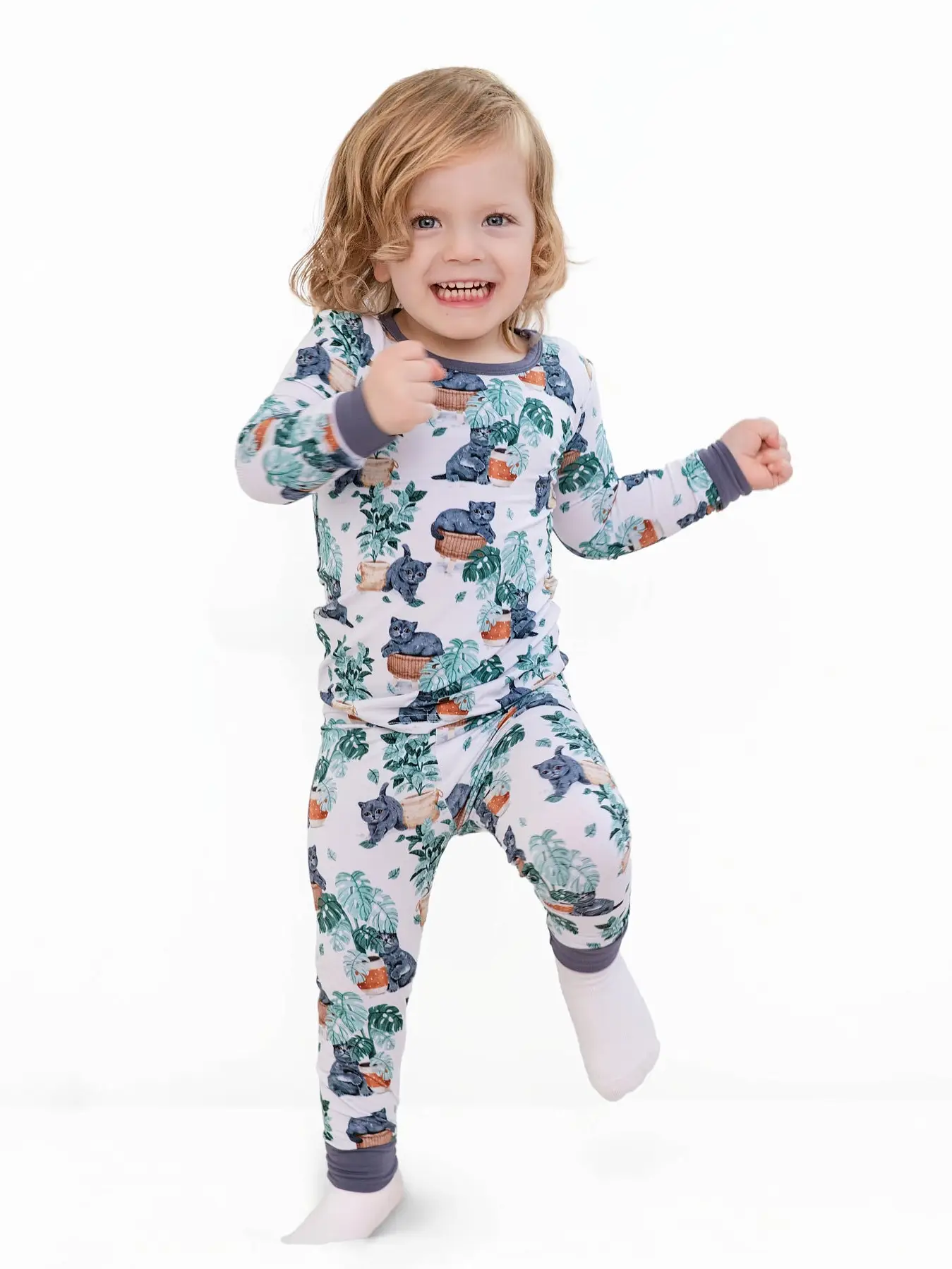 Meowstera Cat Kids Bamboo Pajamas