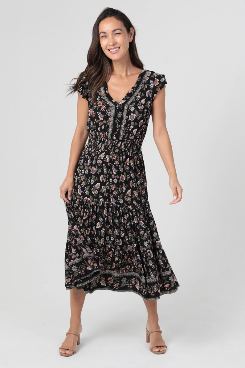 V-Neck Floral Midi Dress