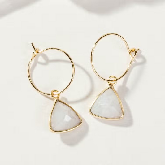 Mini Triangle Hoop Earrings - Moonstone