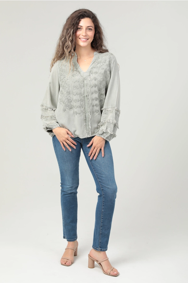 Embroidered V-Neck Blouse