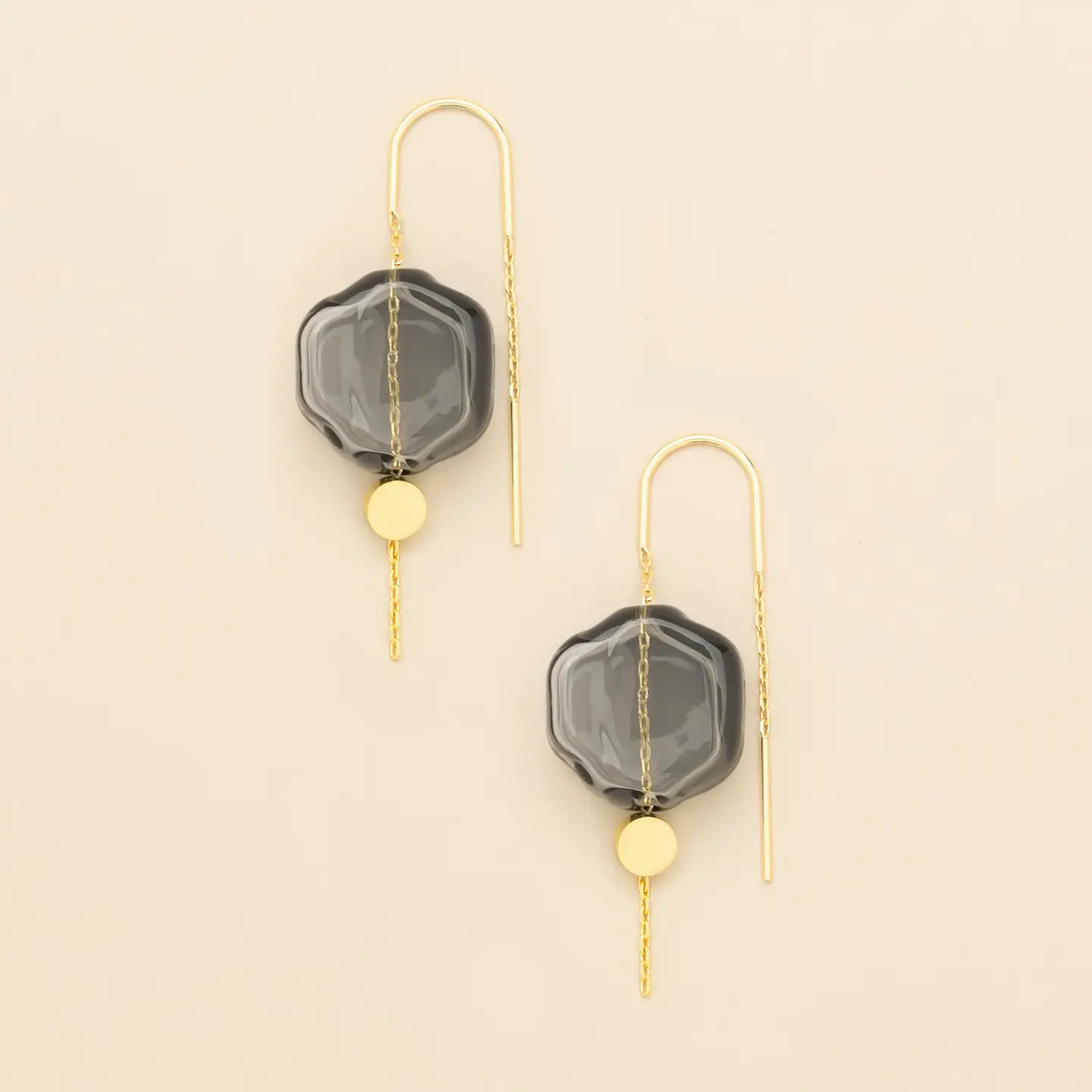 Refined Glass Organic Threader Earrings: Smoke/Gold