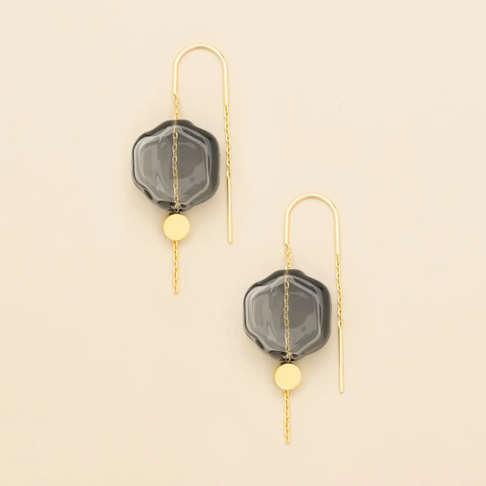 Refined Glass Organic Threader Earrings: Smoke/Gold