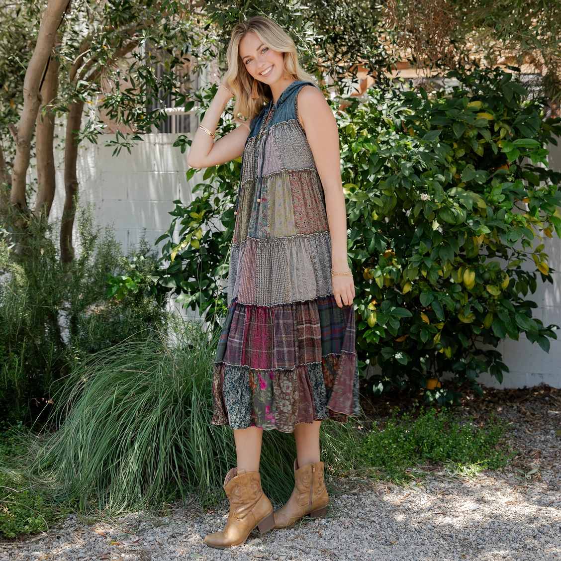 Boho Patchwork Sleeveless Maxi Dress