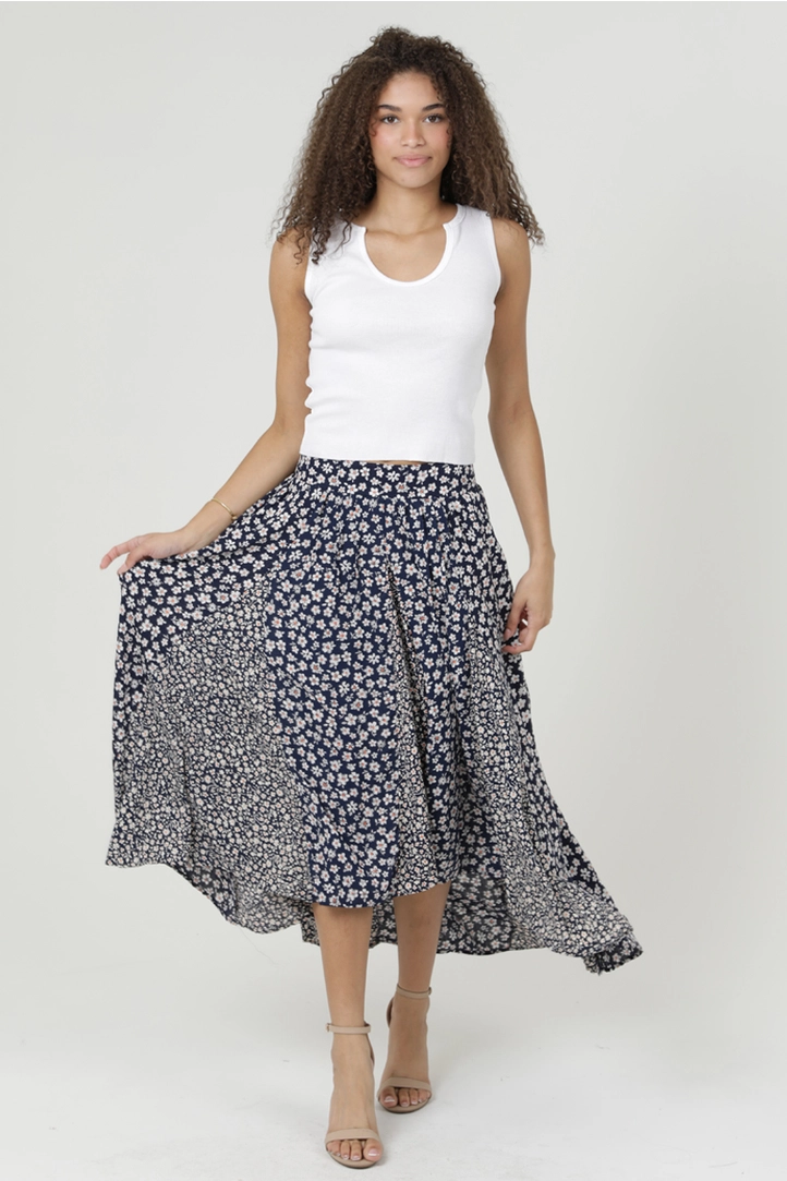 Twin Floral Print Hi Lo Maxi Skirt