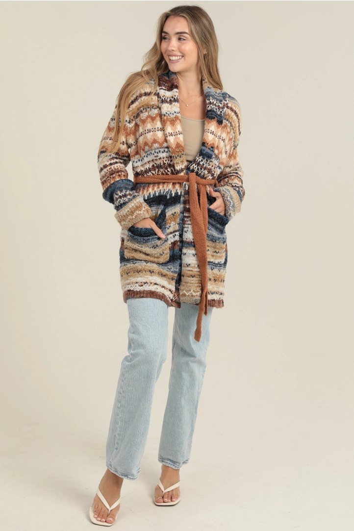 Sweater Cardigan With Tie Waist