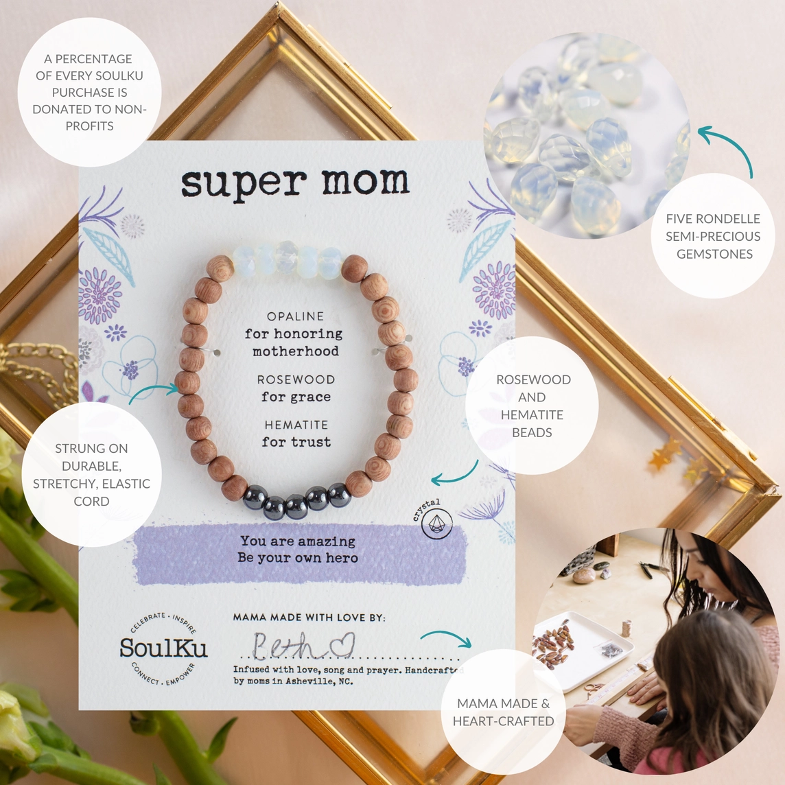 Super Mom Opaline + Rosewood Bracelet