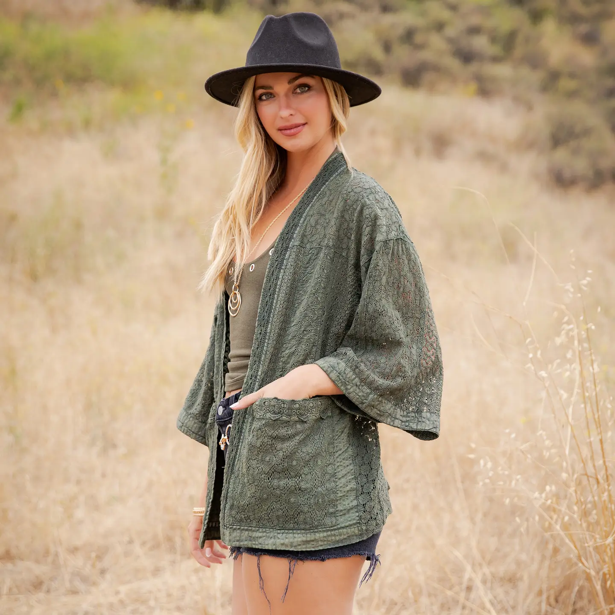 Boho Textured Kimono with Pouch Pockets