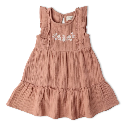Girls Embroidered Clay Tiered Dress