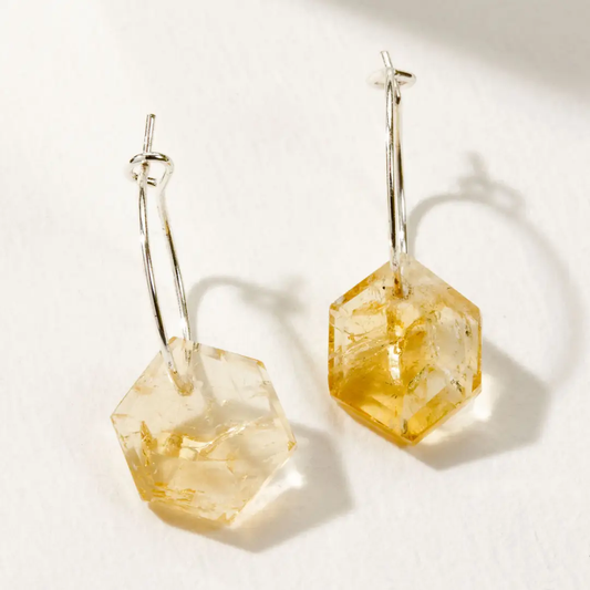 Geometry Mini Hoop Earrings - Silver Citrine