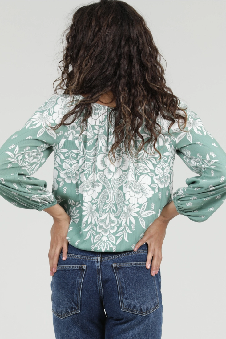 Printed Blouse w/ Side Waist Tie