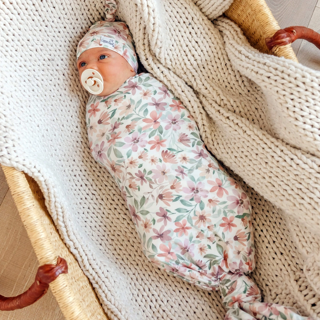 Natalie Floral Knit Swaddle Blanket