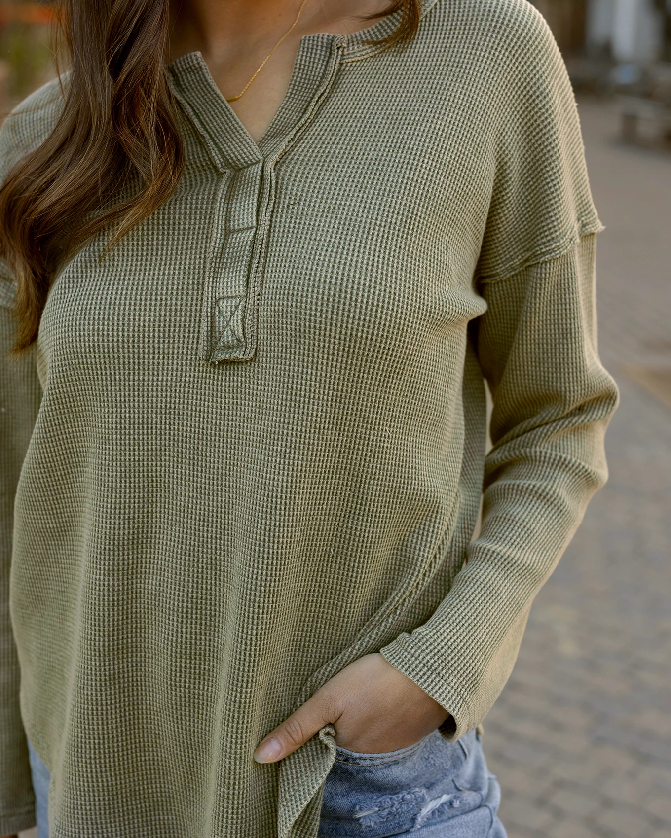 Mineral Washed Waffle Henley Top