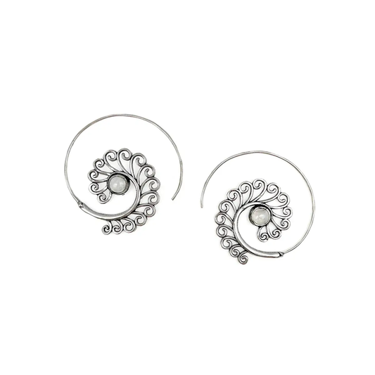 Tanvi Open Hoop Curl Earrings - Moonstone