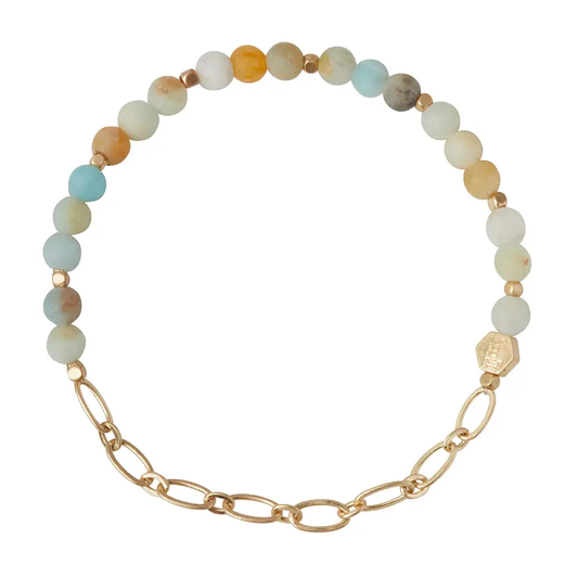 Mini Stone + Chain Stacking Bracelet - Amazonite