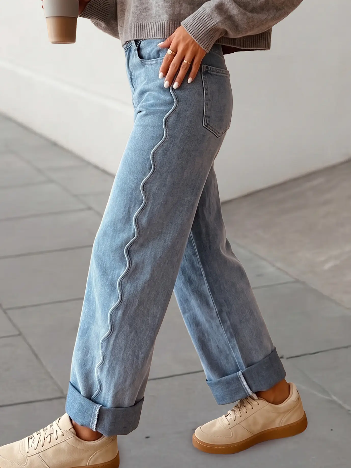 Scalloped Seam Mid Rise Jeans