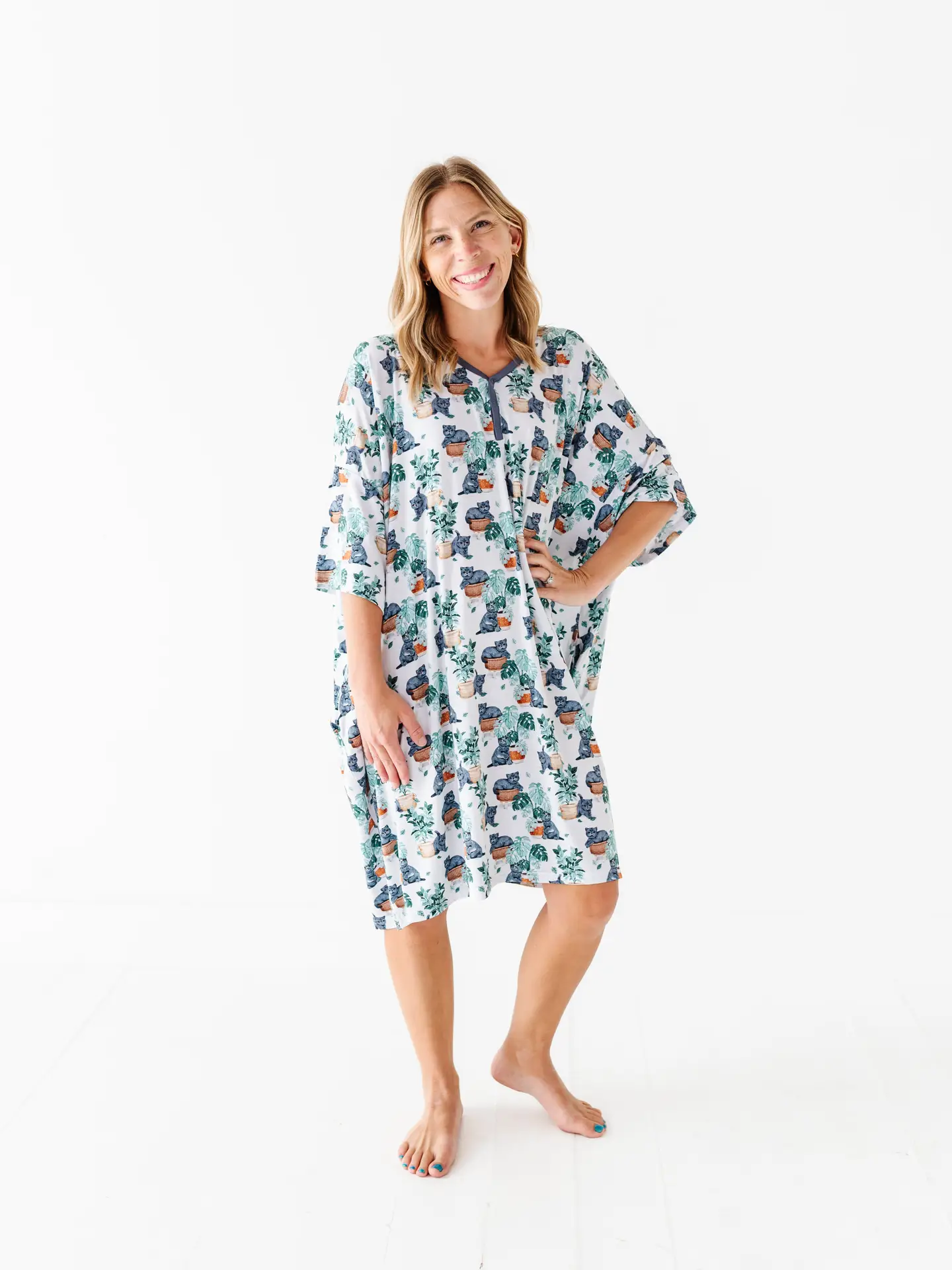 Meowstera Cat Bamboo Muumuu Nightgown