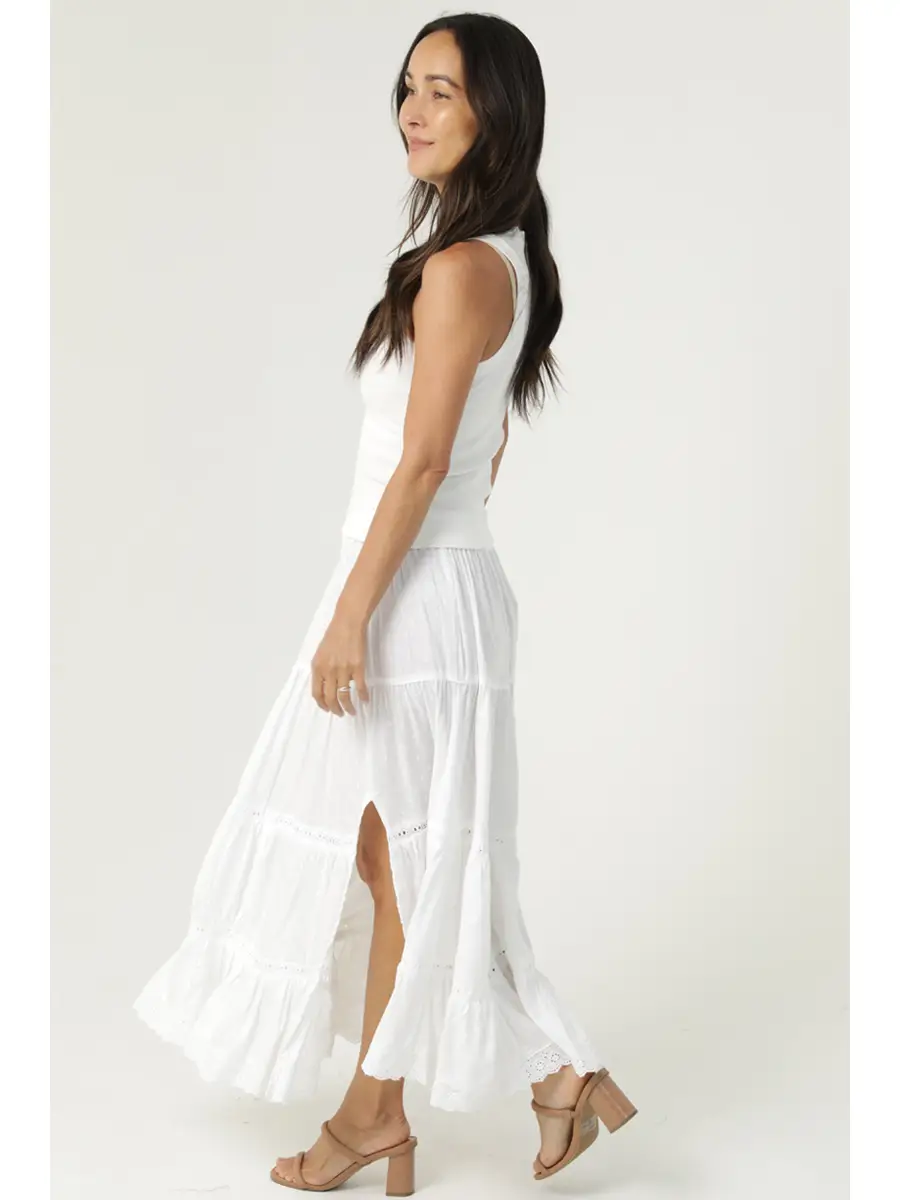 Swiss Dot Lace Trim Side Slit Skirt