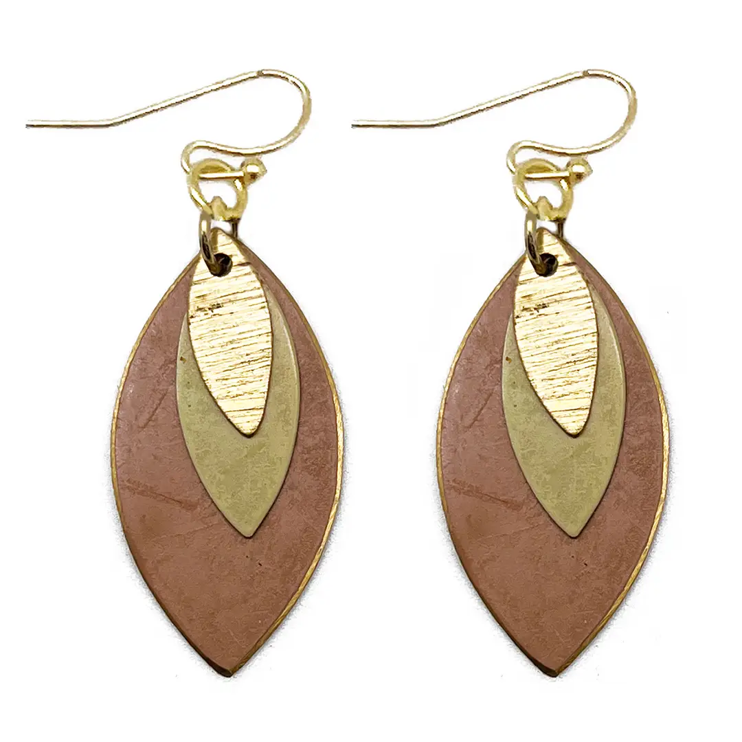 Brass Patina Layered Earrings Brown + Green