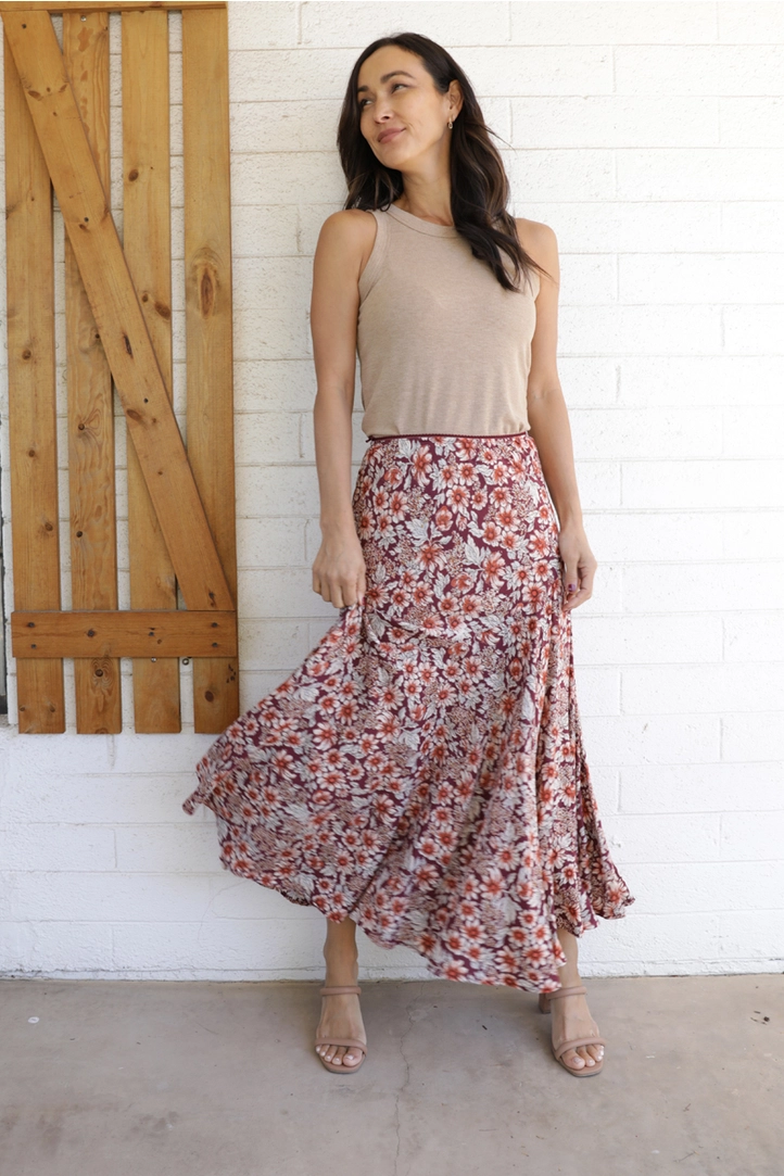 Bias Cut Printed Maxi Skirt