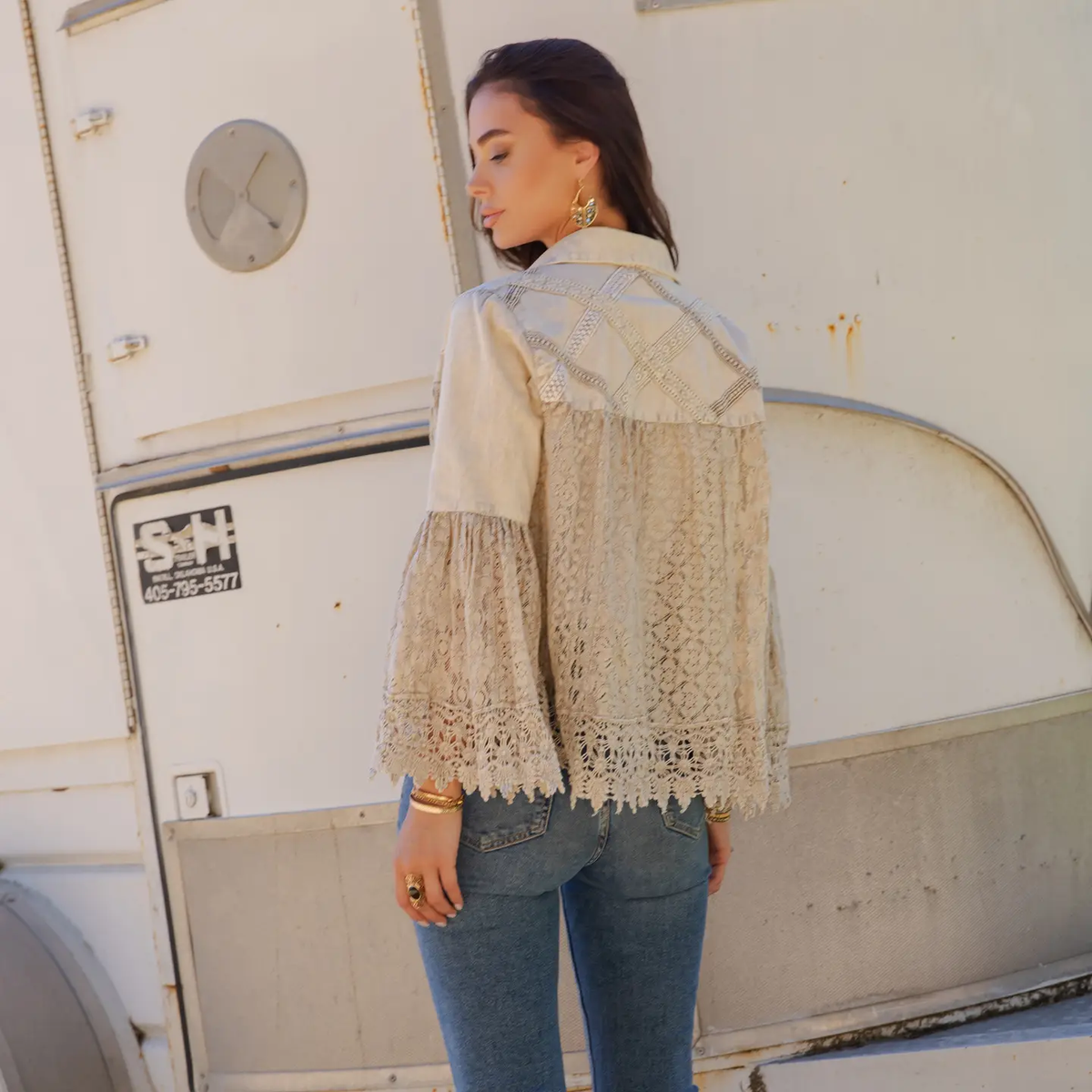 Crochet Lace Shrug Jacket w/ Bell Sleeves